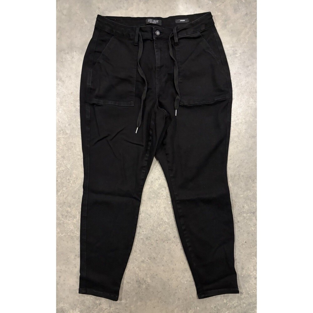 Judy Blue Jeans Womens 14W Black High Rise Denim Jogger Drawstrings Stretch